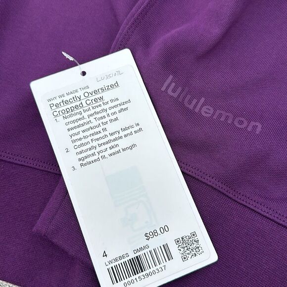 Lululemon Perfectly Oversized Cropped French Terry sweatshirt purple size 4 NWT - Picture 8 of 9